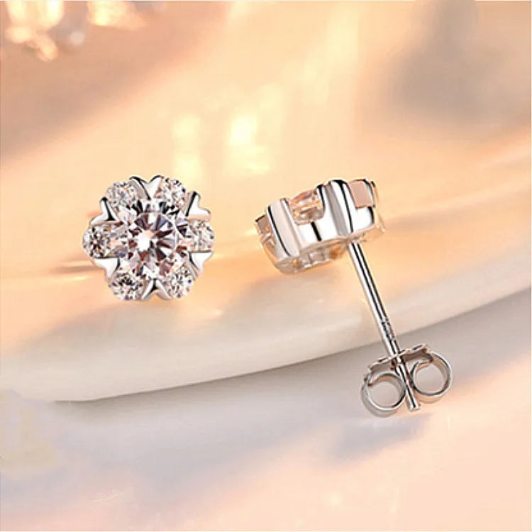 Brincos de prata esterlina 925 de luxo com cristal redondo, pedra de zircônia branca!