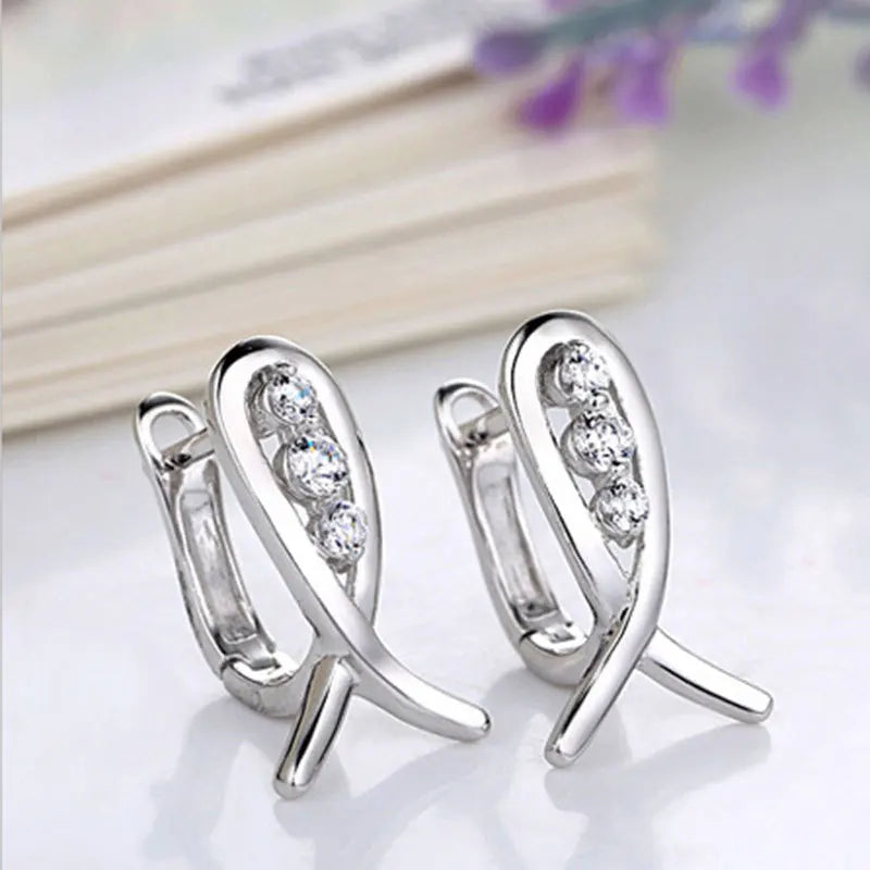 Brincos de prata esterlina 925 de luxo com cristal redondo, pedra de zircônia branca!