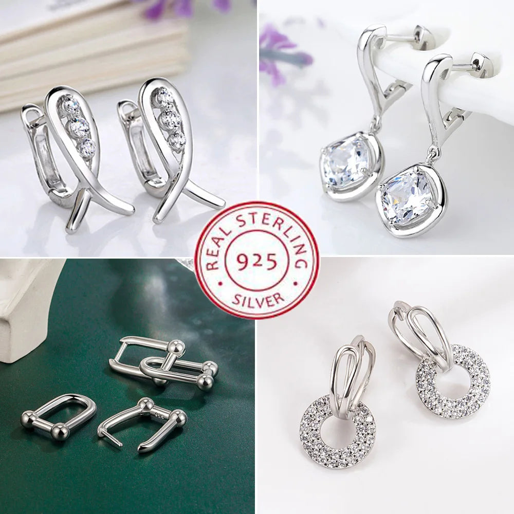 Brincos de prata esterlina 925 de luxo com cristal redondo, pedra de zircônia branca!