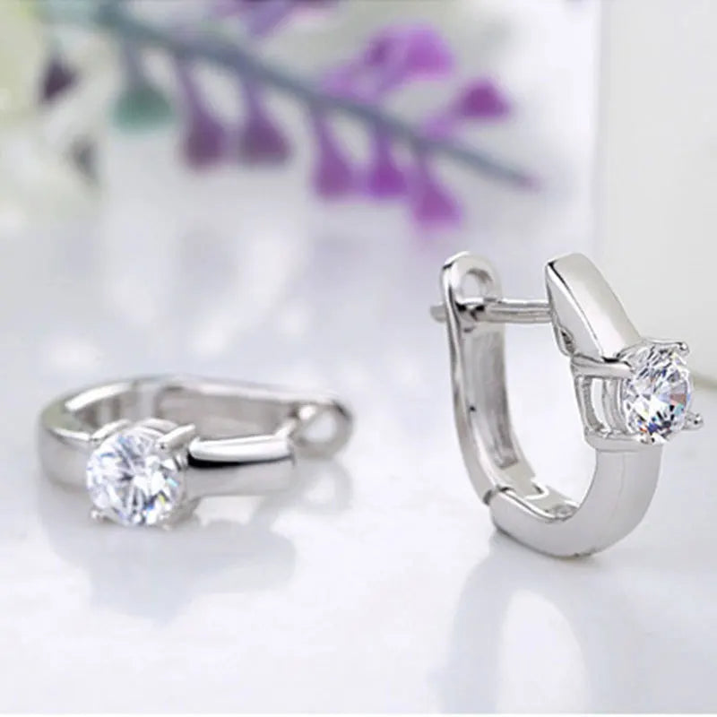 Brincos de prata esterlina 925 de luxo com cristal redondo, pedra de zircônia branca!