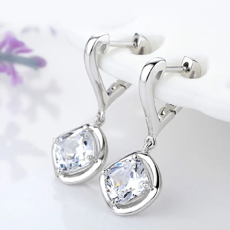 Brincos de prata esterlina 925 de luxo com cristal redondo, pedra de zircônia branca!