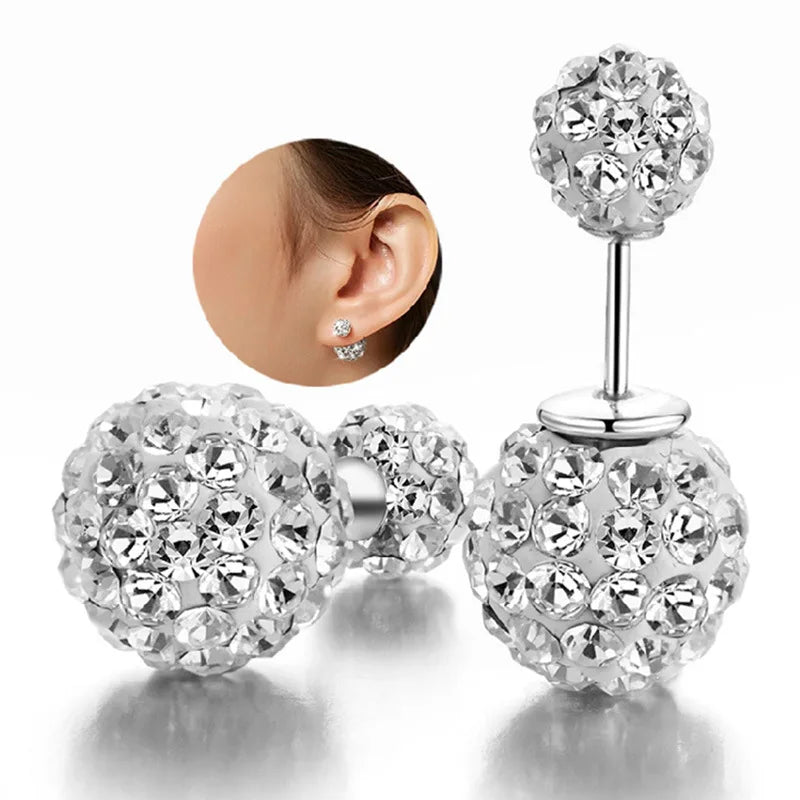 Brincos de prata esterlina 925 de luxo com cristal redondo, pedra de zircônia branca!