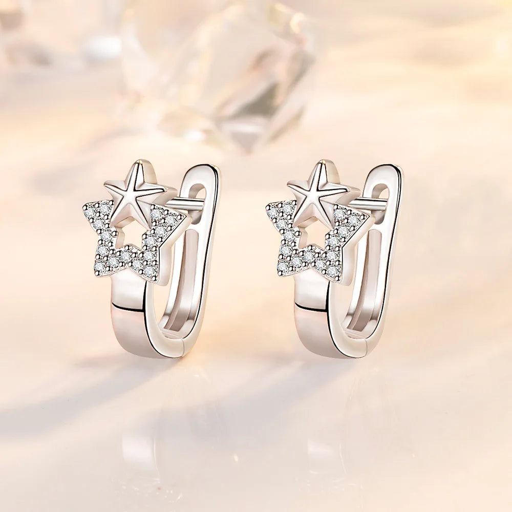 Brincos de prata esterlina 925 de luxo com cristal redondo, pedra de zircônia branca!