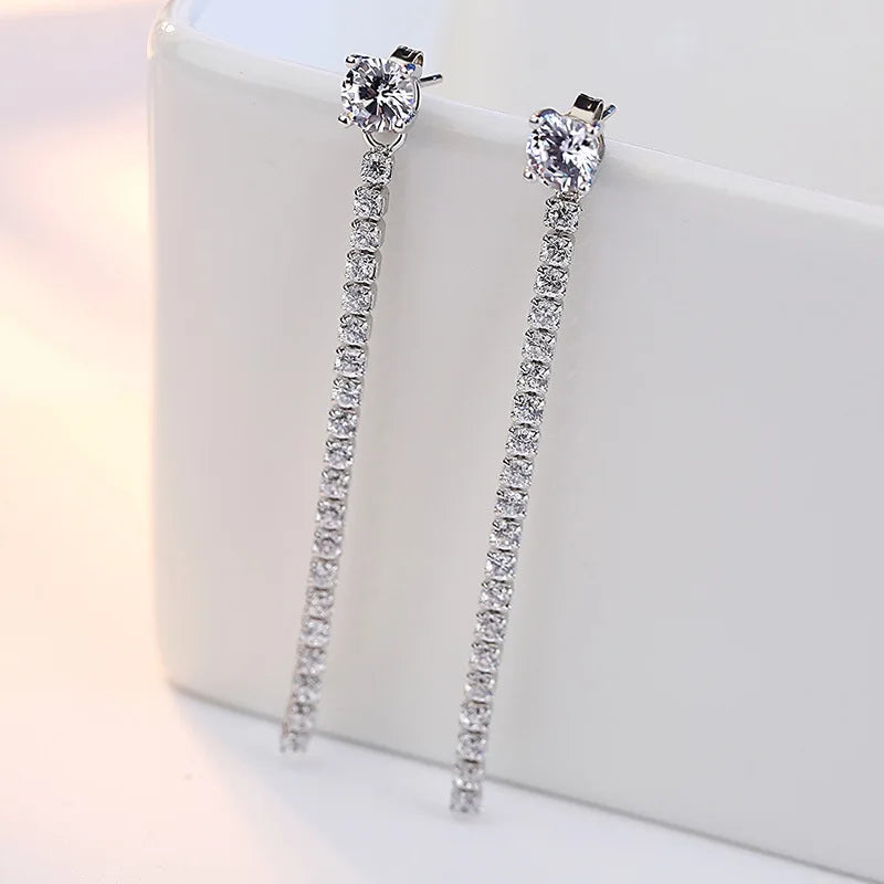 Brincos de prata esterlina 925 de luxo com cristal redondo, pedra de zircônia branca!
