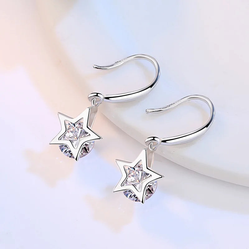 Brincos de prata esterlina 925 de luxo com cristal redondo, pedra de zircônia branca!