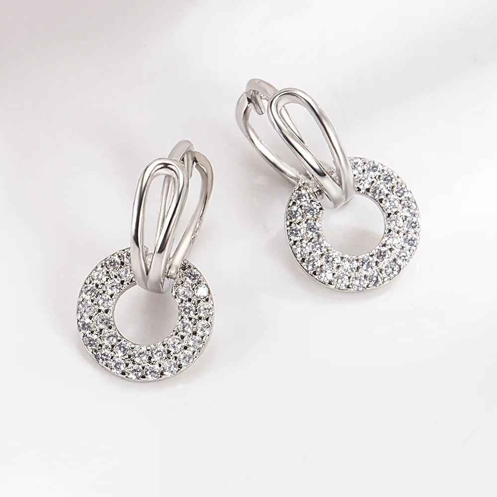 Brincos de prata esterlina 925 de luxo com cristal redondo, pedra de zircônia branca!